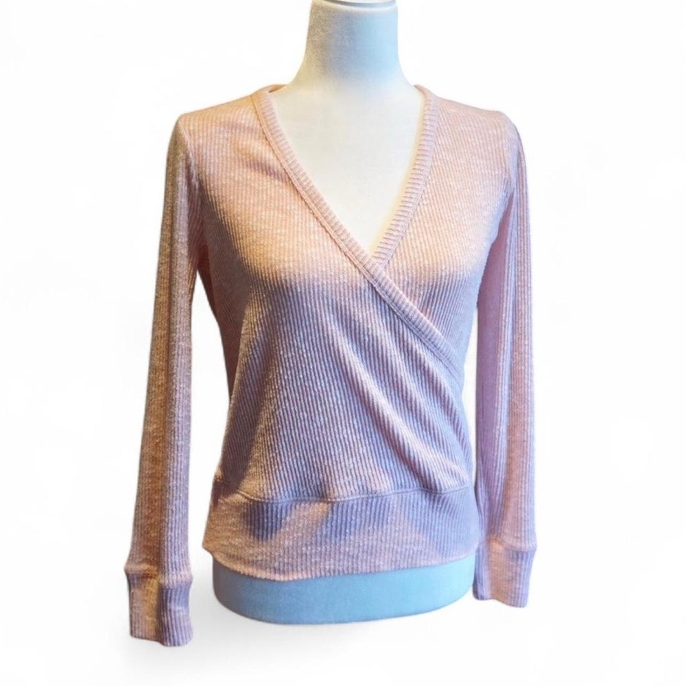 💚 SATURDAY SUNDAY | ANTHROPOLOGIE Pink/White V-Neck Long Sleeve Sweater (XS)